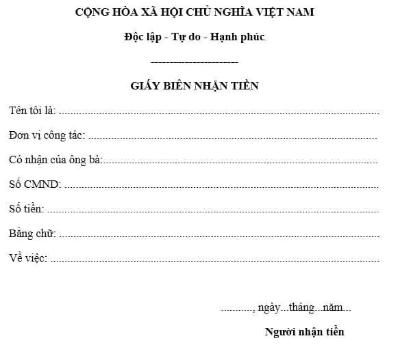 giấy biên nhận tiền