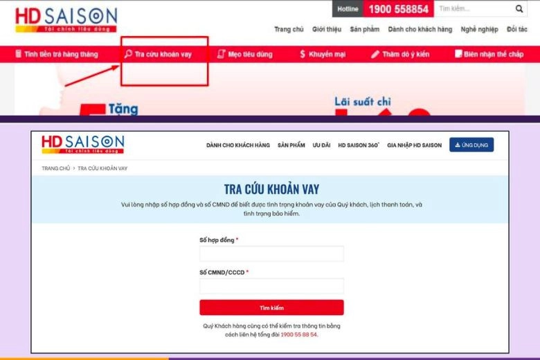 Tra cứu hợp đồng trả góp HD Saison trên Website