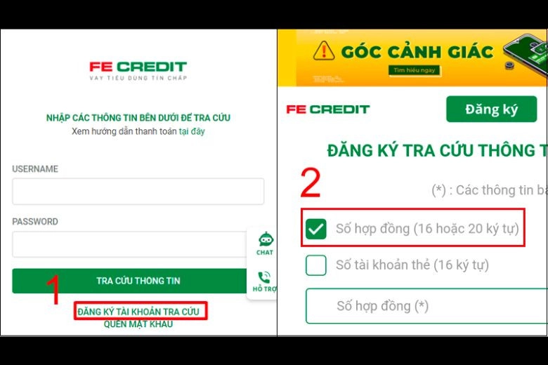 Tra hợp đồng trả góp FE Credit thông qua app