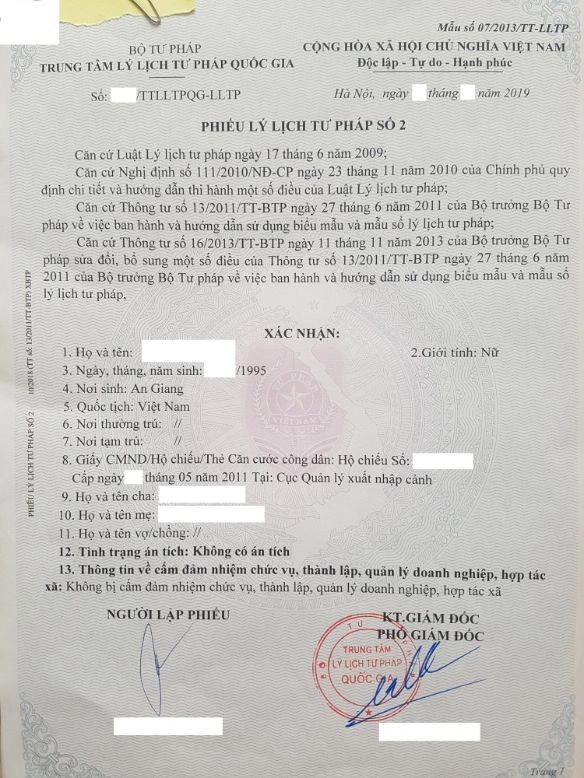 lý lịch tư pháp tiếng trung