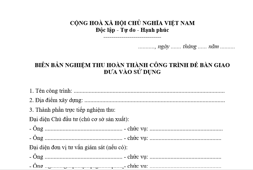 Mẫu Biên bản nghiệm thu công trình mới và chuẩn nhất