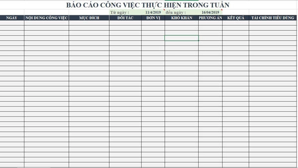 Mẫu báo cáo công việc theo tháng excel