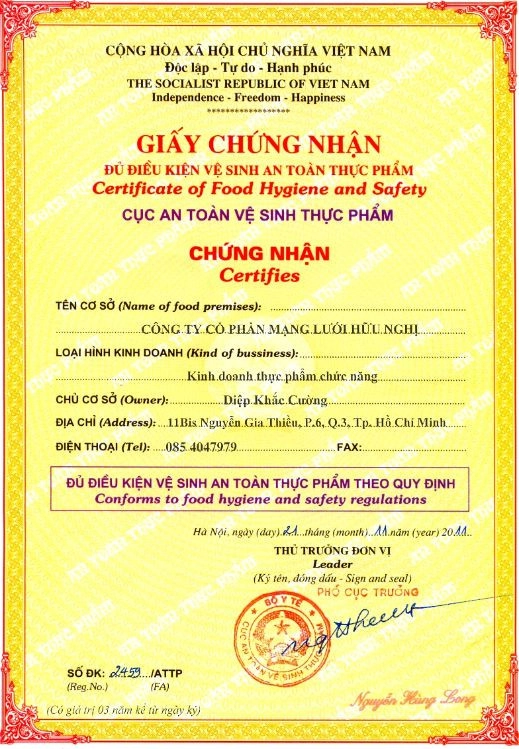 Điều kiện xin giấy chứng nhận đủ điều kiện vệ sinh an toàn thực phẩm