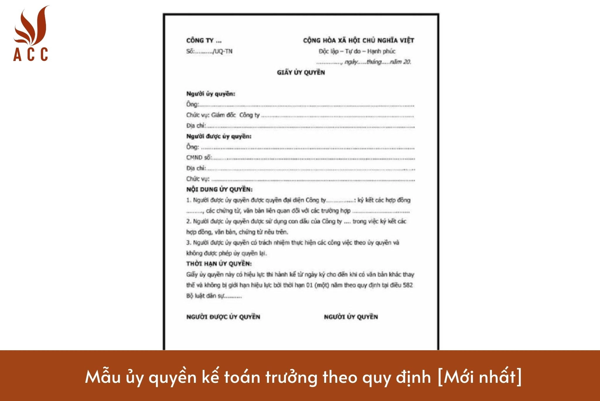 Mẫu ủy quyền kế toán trưởng theo quy định [Mới nhất]