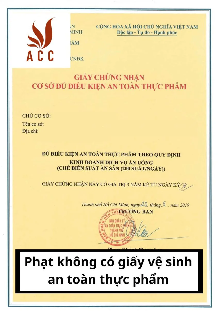 phạt không có giấy vệ sinh an toàn thực phẩm