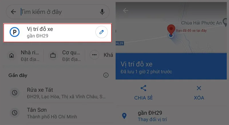 Cách tìm vị trí đỗ xe đã lưu trên google map