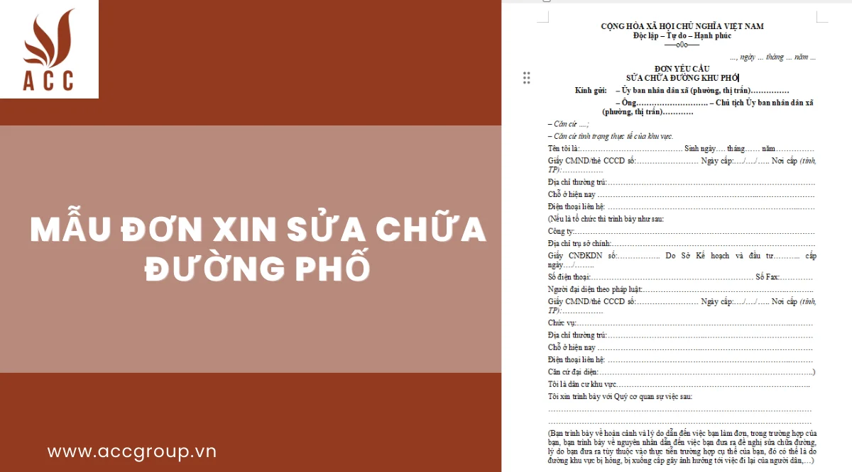 Mẫu đơn xin sửa chữa đường phố