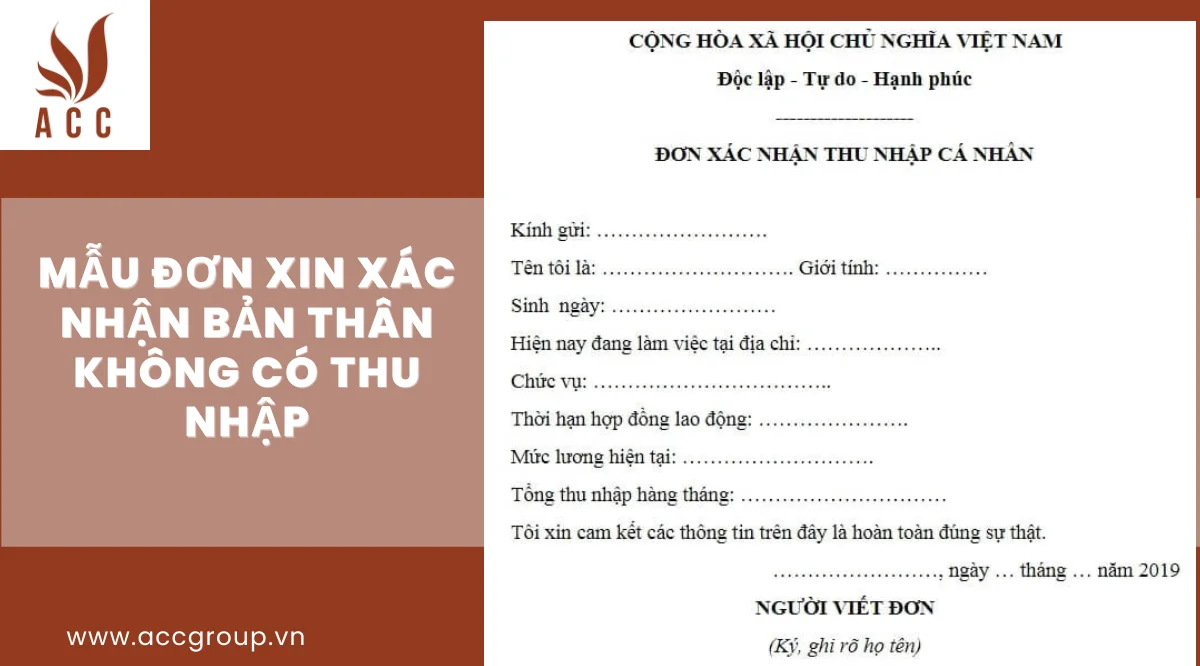 Mẫu đơn xin xác nhận bản thân không có thu nhập