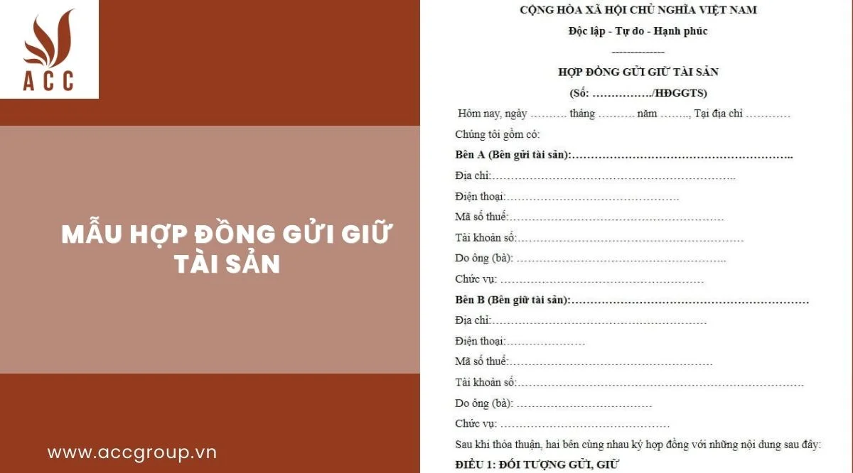 Mẫu hợp đồng gửi giữ tài sản