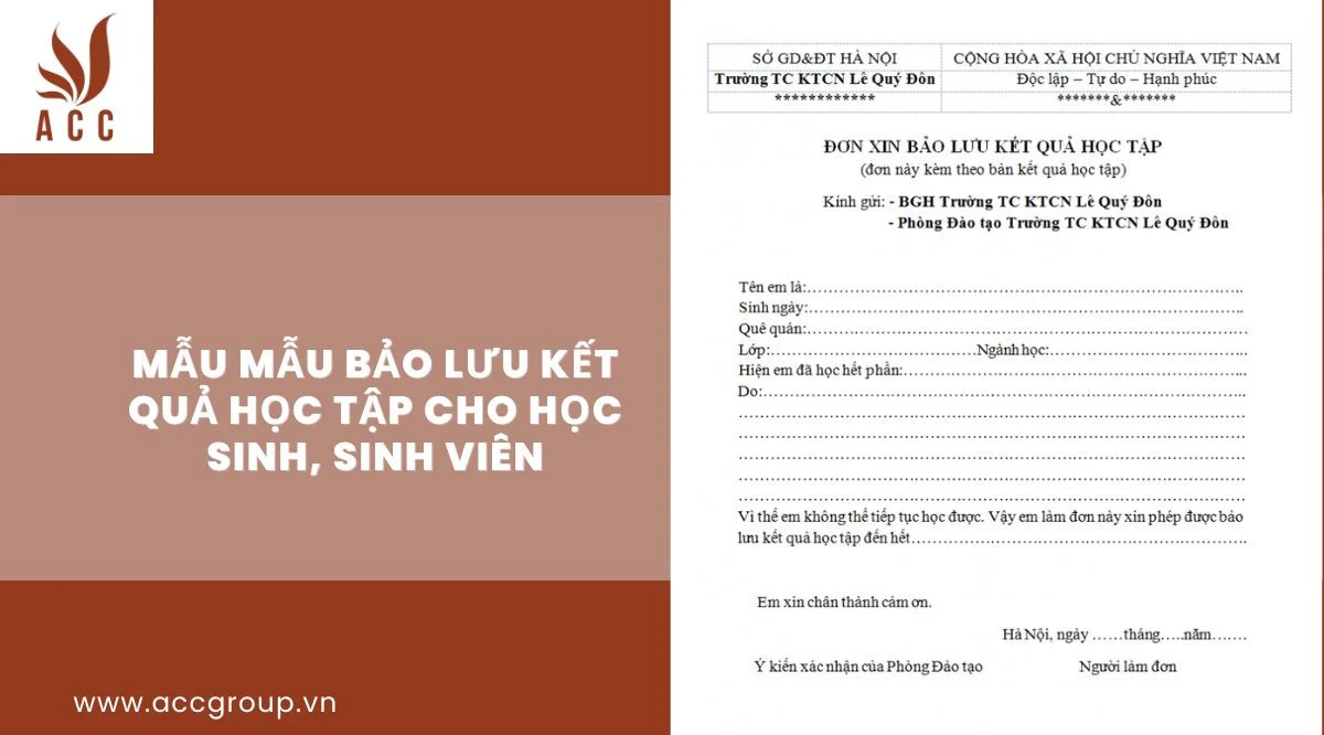 Mẫu mẫu bảo lưu kết quả học tập cho học sinh, sinh viên