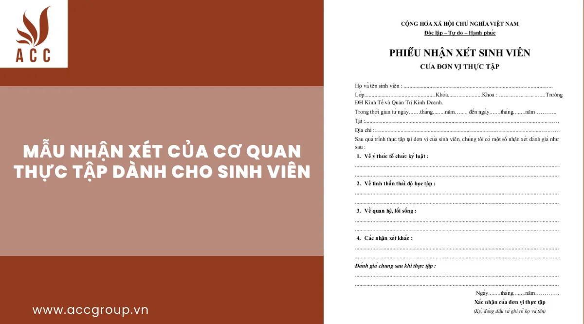 Mẫu nhận xét của cơ quan thực tập dành cho sinh viên