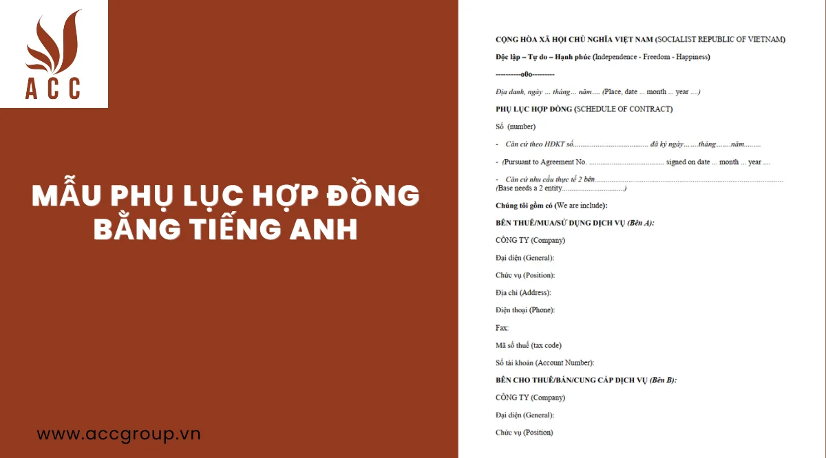 Mẫu phụ lục hợp đồng bằng tiếng anh