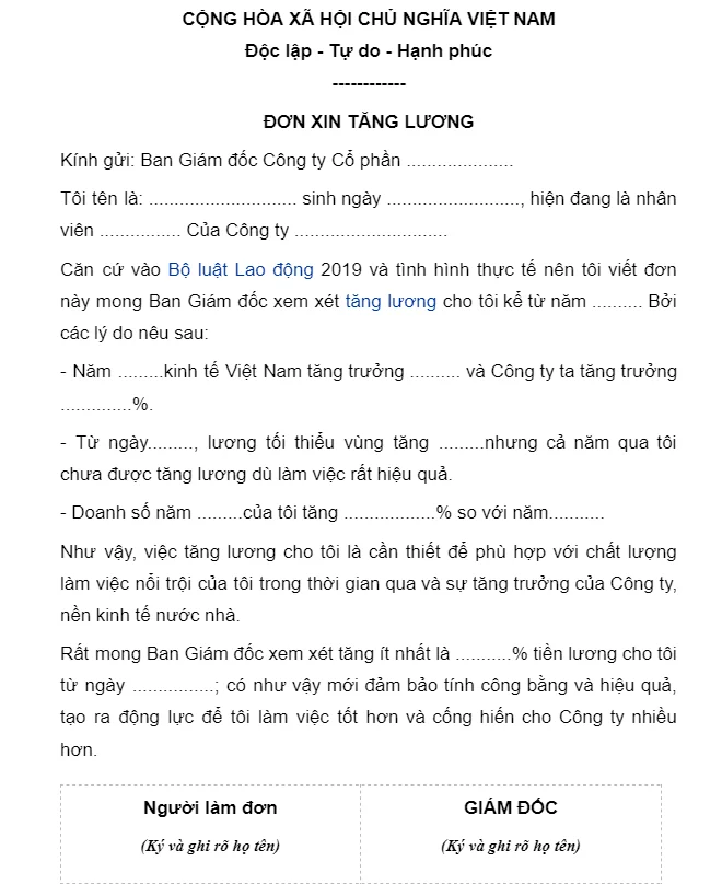 Mẫu đơn đề xuất tăng lương cho người lao động số 02