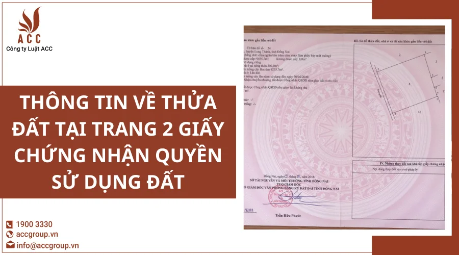 Thông tin về thửa đất tại trang 2 Giấy chứng nhận quyền sử dụng đất