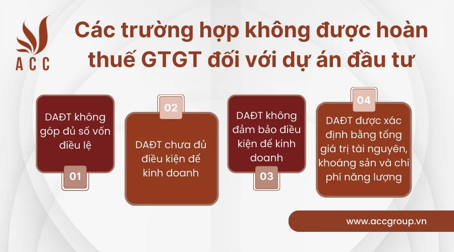 Các trường hợp không được hoàn thuế GTGT đối với dự án đầu tư