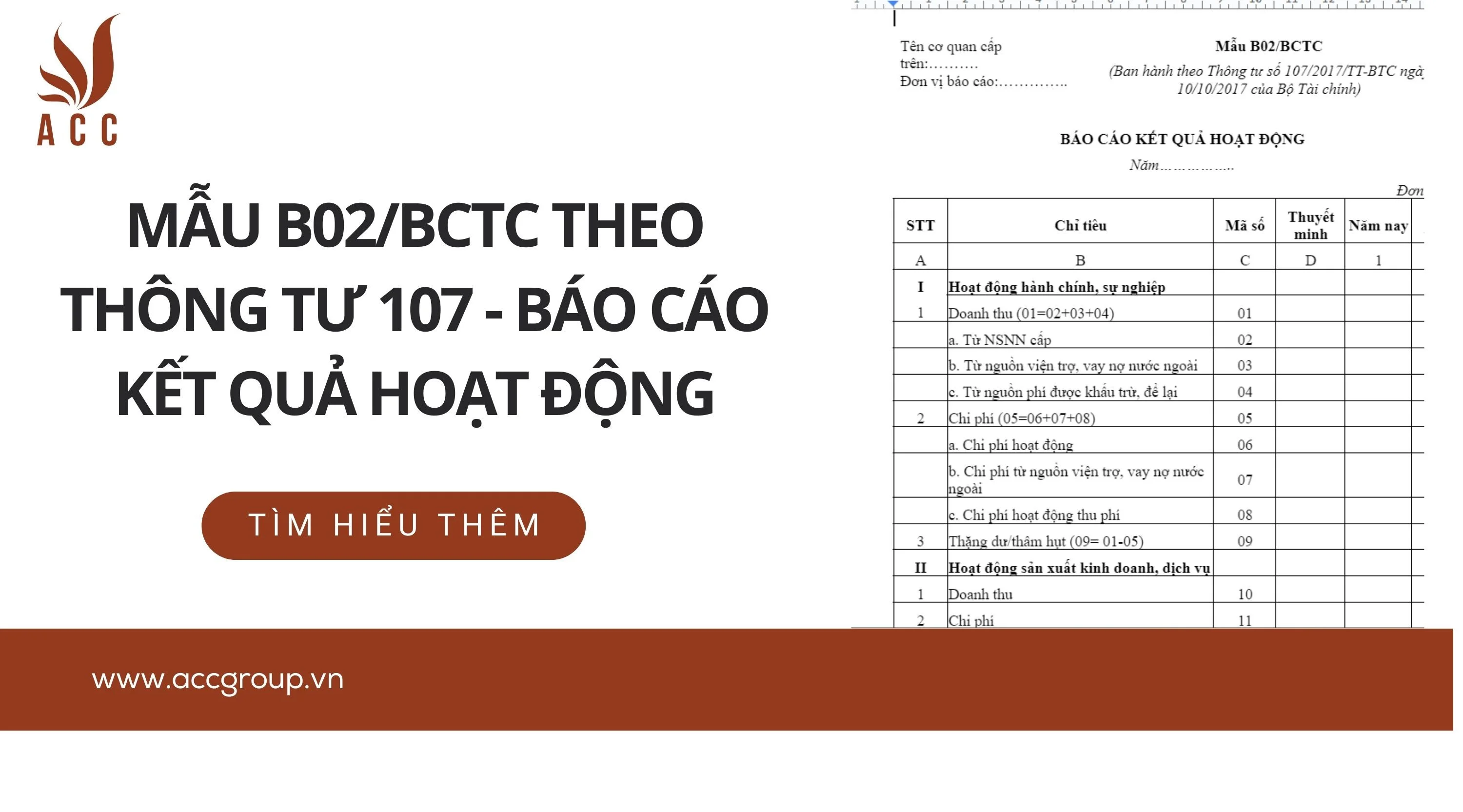 Mẫu B02/BCTC theo thông tư 107 - Báo cáo kết quả hoạt động