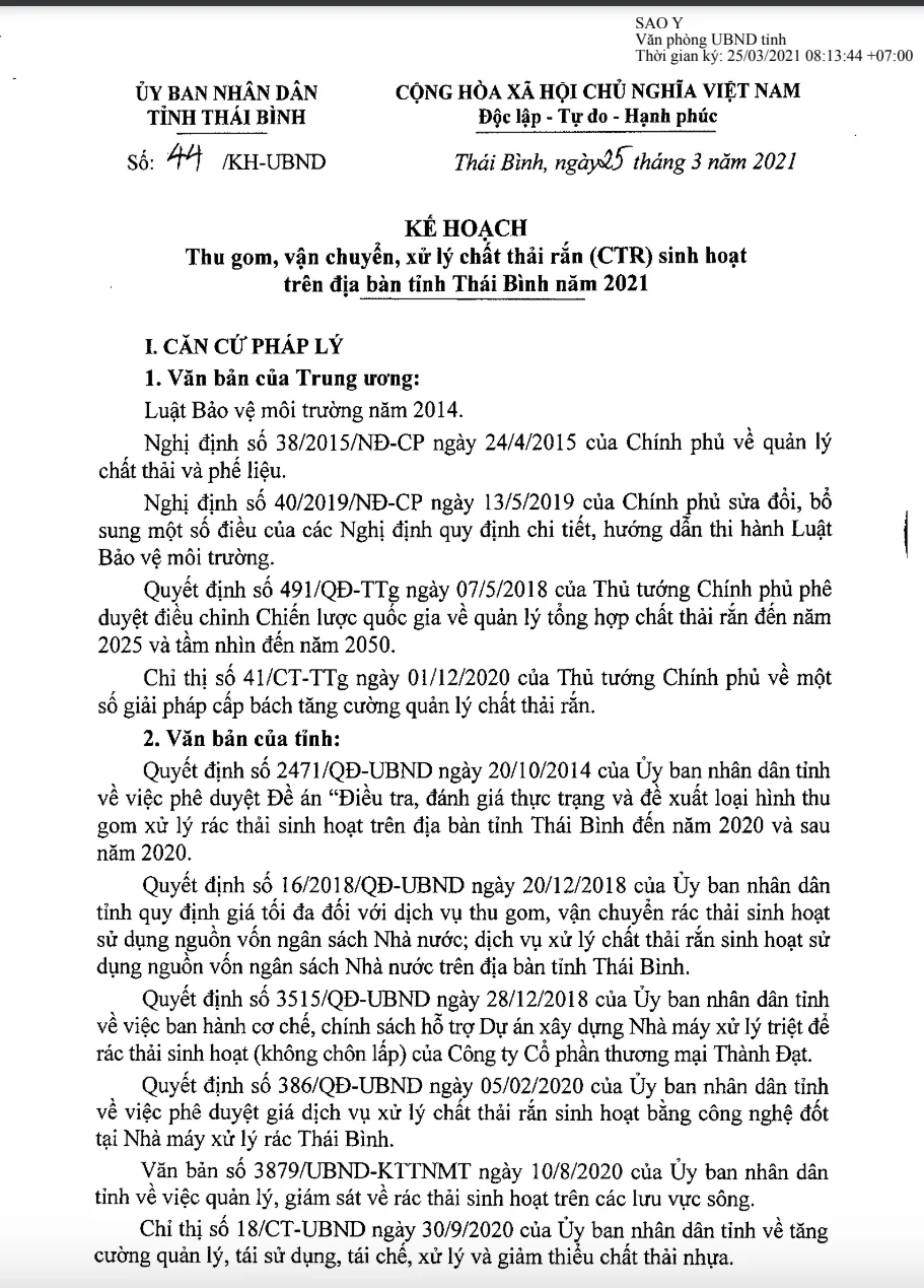 Kế hoạch thu gom, vận chuyển, xử lý rác thải sinh hoạt, chất thải rắn