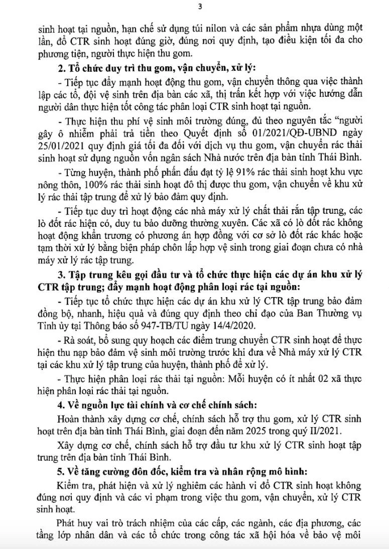 Kế hoạch thu gom, vận chuyển, xử lý rác thải sinh hoạt, chất thải rắn