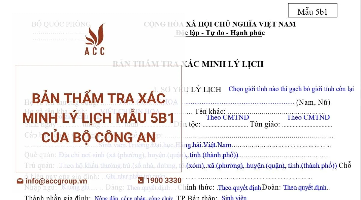 Bản thẩm tra xác minh lý lịch mẫu 5B1 của Bộ công an