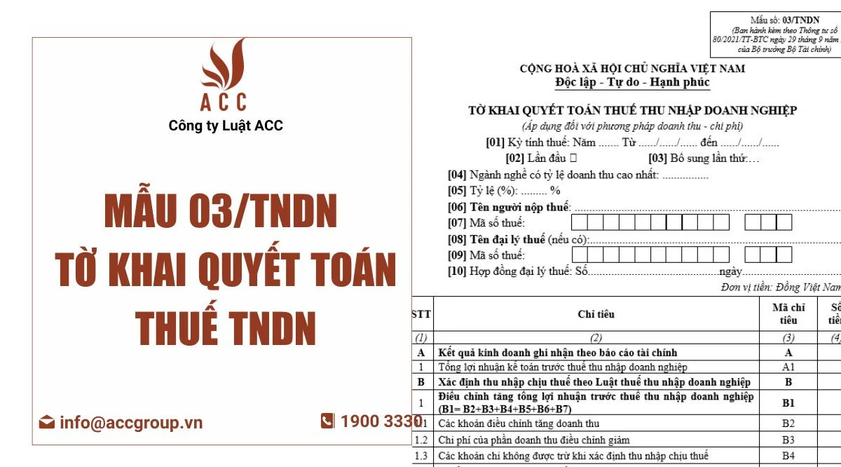 Mẫu 03/TNDN tờ khai quyết toán thuế TNDN