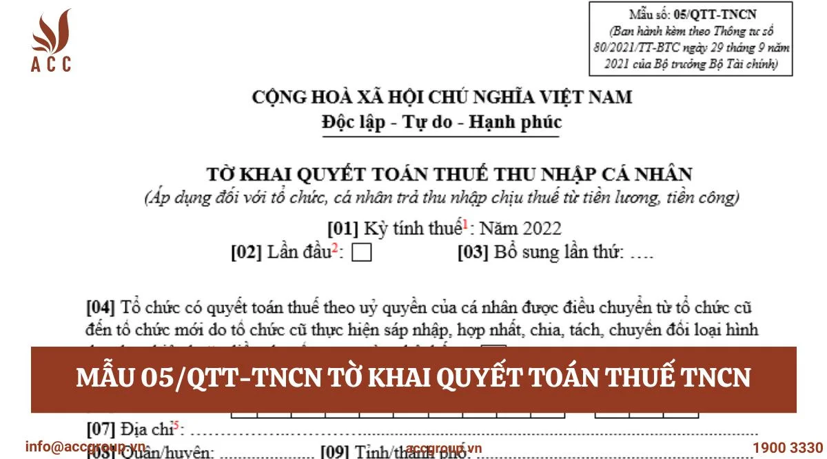 Mẫu 05/QTT-TNCN tờ khai quyết toán thuế TNCN