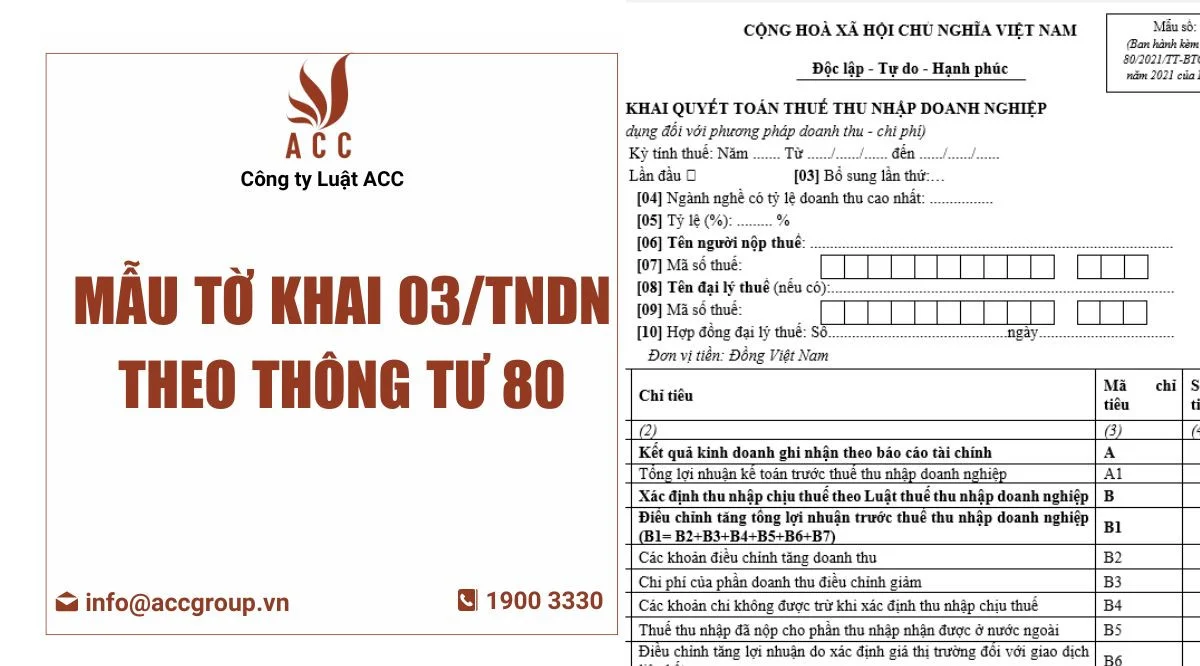 Mẫu tờ khai 03/TNDN theo Thông tư 80