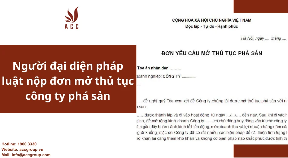 Người đại diện pháp luật nộp đơn mở thủ tục công ty ty phá sản