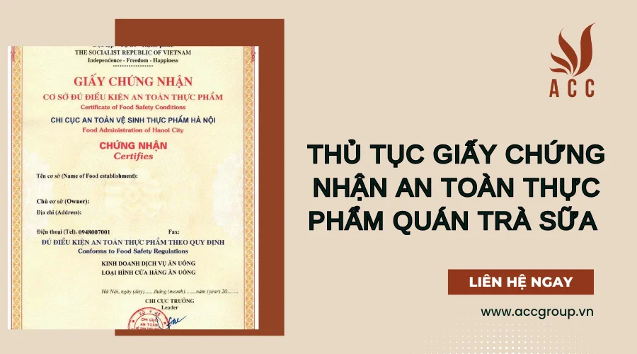 Thủ tục giấy chứng nhận an toàn thực phẩm quán trà sữa