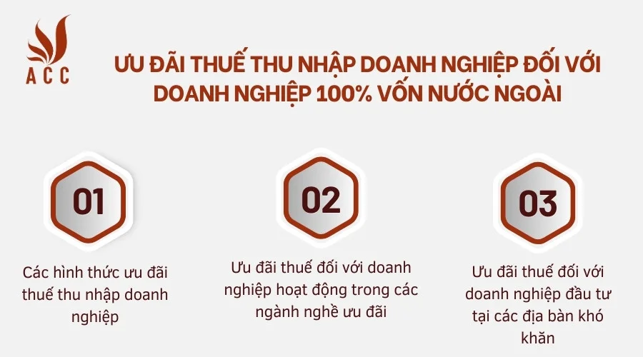 Ưu đãi thuế thu nhập doanh nghiệp đối với doanh nghiệp 100% vốn nước ngoài