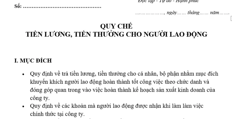 Mẫu quy chế lương thưởng của công ty TNHH