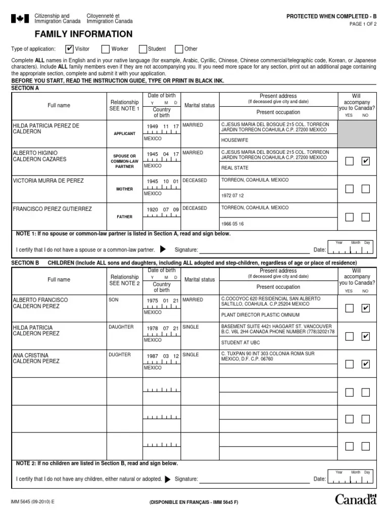Hướng dẫn chi tiết điền tờ khai xin visa Canada (Form IMM5645)