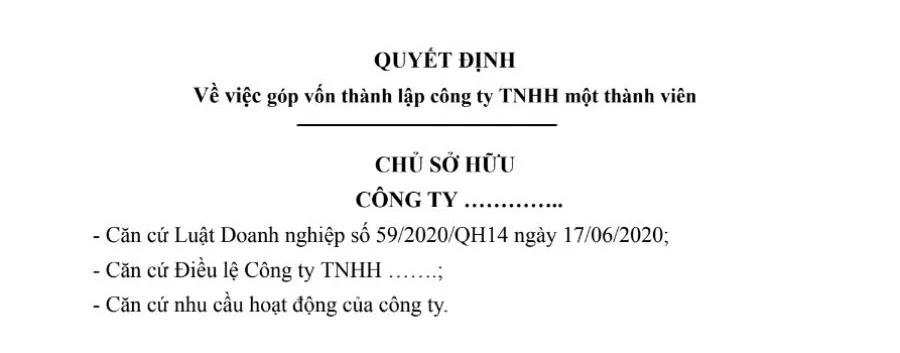 mau-quyet-dinh-thanh-lap-cty-tnhh-1-thanh-vien