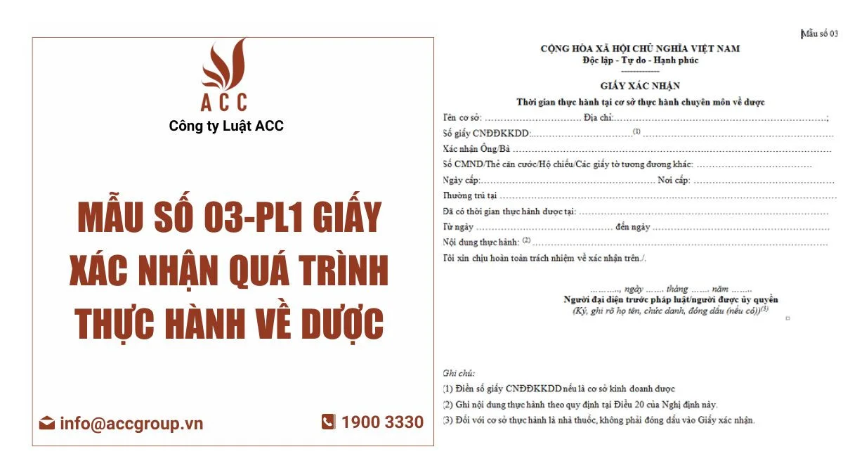 Mẫu số 03-PL1 Giấy xác nhận quá trình thực hành về dược