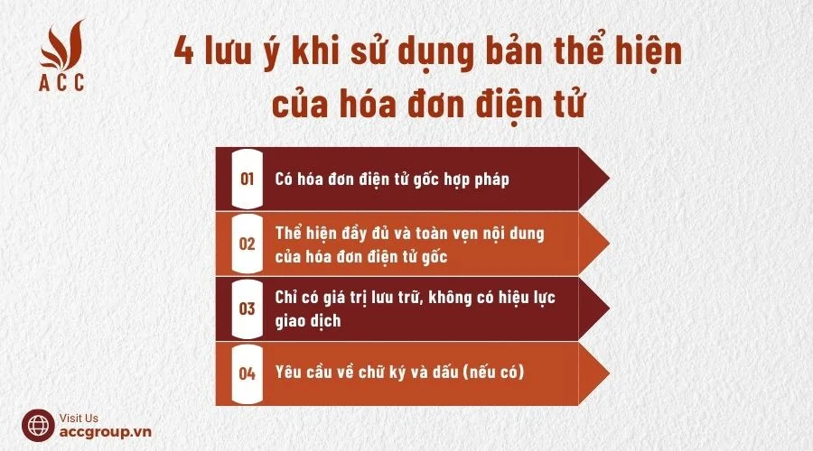 4 lưu ý khi sử dụng bản thể hiện của hóa đơn điện tử