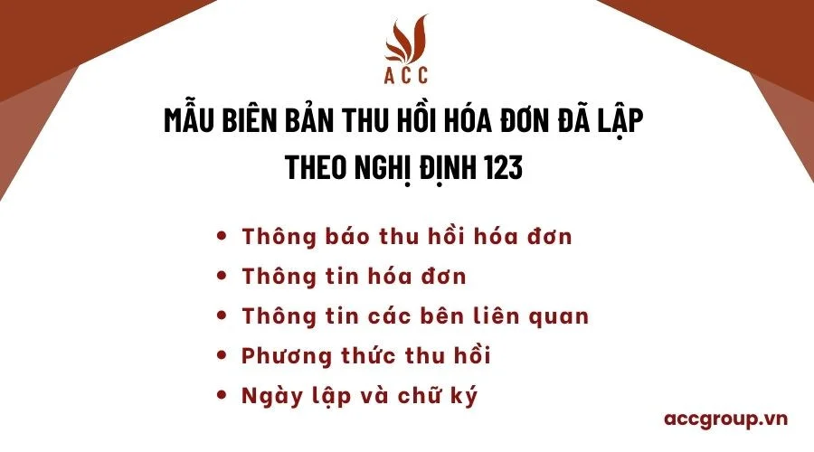 Mẫu biên bản thu hồi hóa đơn đã lập theo Nghị định 123 