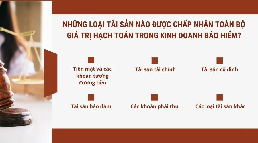 Những loại tài sản nào được chấp nhận toàn bộ giá trị hạch toán trong kinh doanh bảo hiểm?