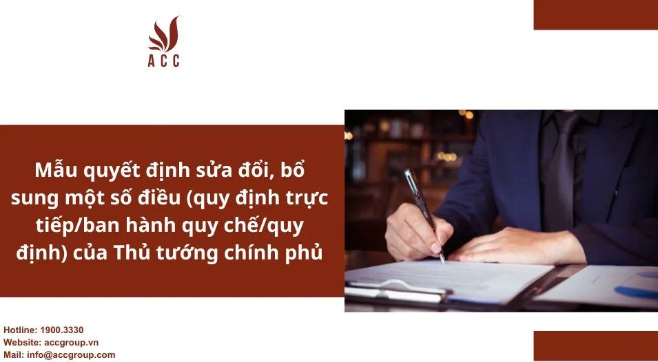 Mẫu quyết định sửa đổi, bổ sung một số điều (quy định trực tiếp/ban hành quy chế/quy định) của Thủ tướng chính phủ