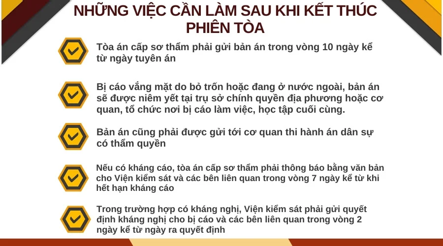 Những việc cần làm sau khi kết thúc phiên tòa