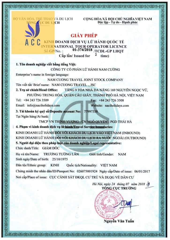 Mẫu giấy phép lữ hành quốc tế Hà Nội