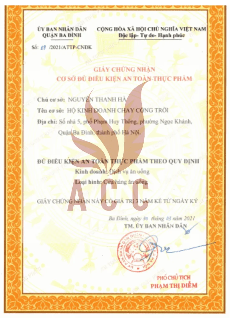 Cấp giấy chứng nhận vệ sinh an toàn thực phẩm cho hộ kinh doanh tại Hà Nội