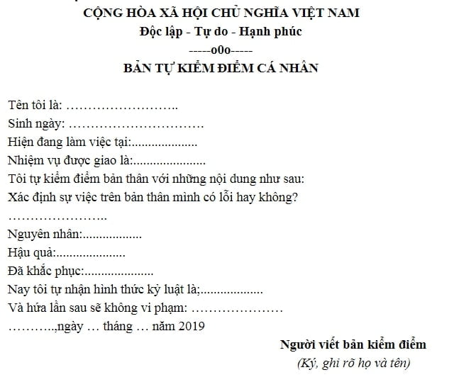 Mẫu bản kiểm điểm cá nhân được nhiều người tin dùng [2022]