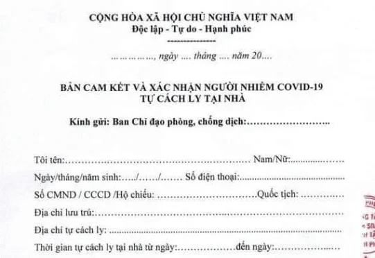 Mẫu cam kết cách ly tại nhà 2022