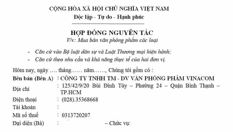 mẫu hợp đồng nguyên tắc trong xây dựng