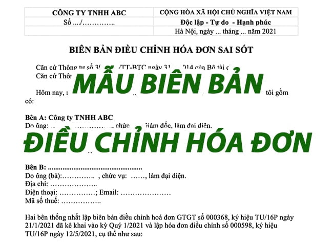 Mẫu biên bản điều chỉnh hóa đơn điện tử VNPT