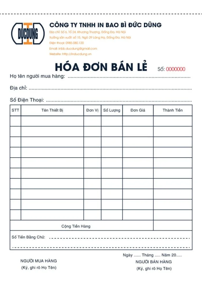 Hóa đơn Bán Lẻ Hợp Lệ