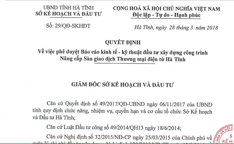 Mẫu Quyết định Phê Duyệt Báo Cáo Kinh Tế Kỹ Thuật