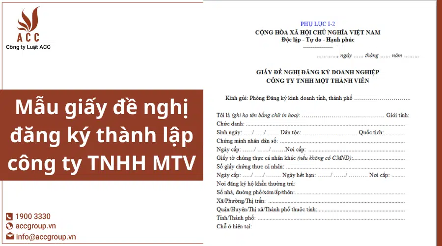 Mẫu Giấy đề Nghị đăng Ký Thành Lập Công Ty Tnhh Mtv