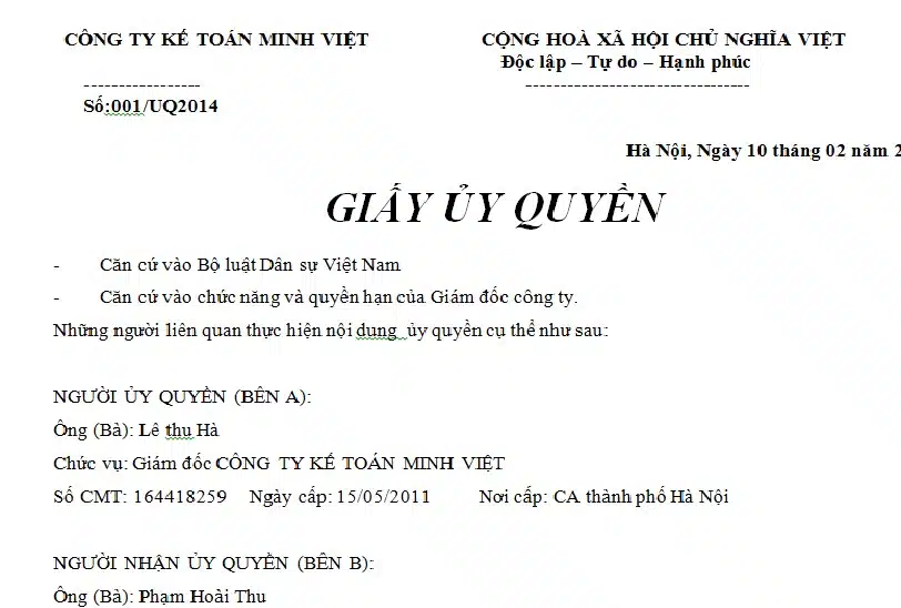 Mau Giay Uy Quyen Ky Bien Ban Huy Hoa Don