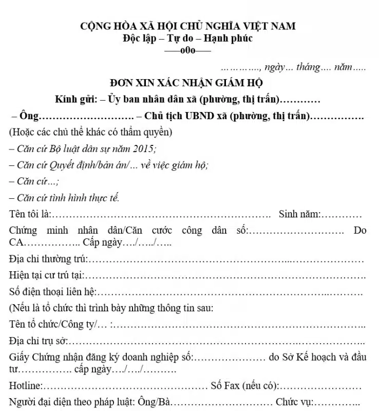 Giấy Xác Nhận Giám Hộ