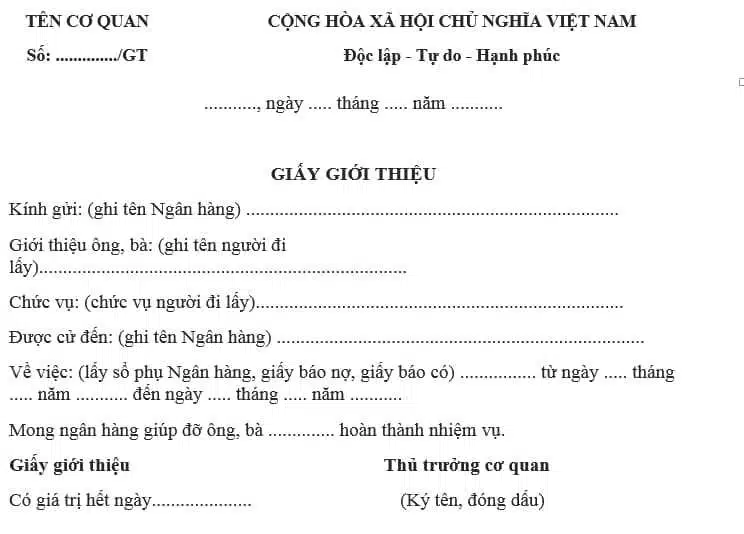 Mẫu Giấy Giới Thiệu Ngân Hàng